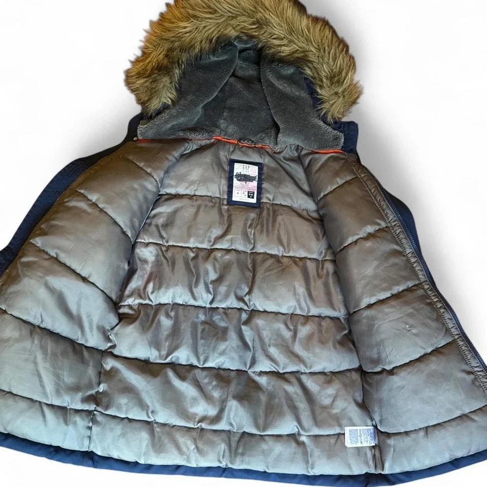 Gap Kids ColdControl Max Primaloft Parka Navy Blue Faux Fur Hood Coat L 10-11